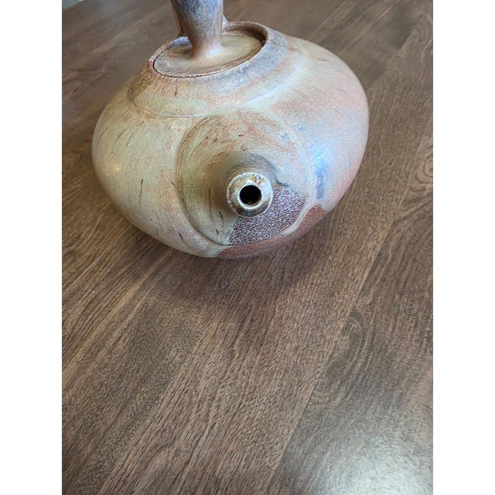 Handcrafted Studio Pottery Teapot Signed Earthy Tan Brown Glaze Bridge Handle - Picture 6 of 9